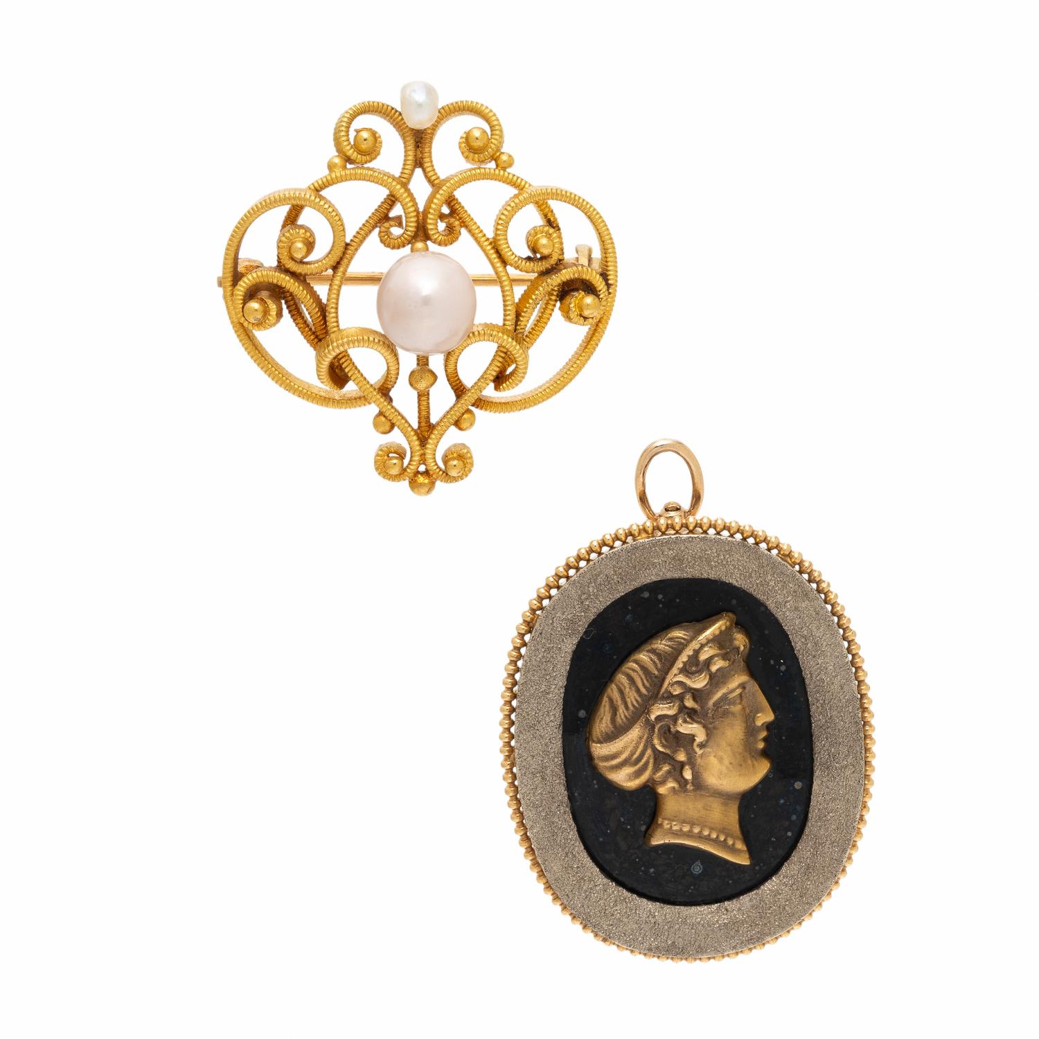 Two Yellow Gold Brooches