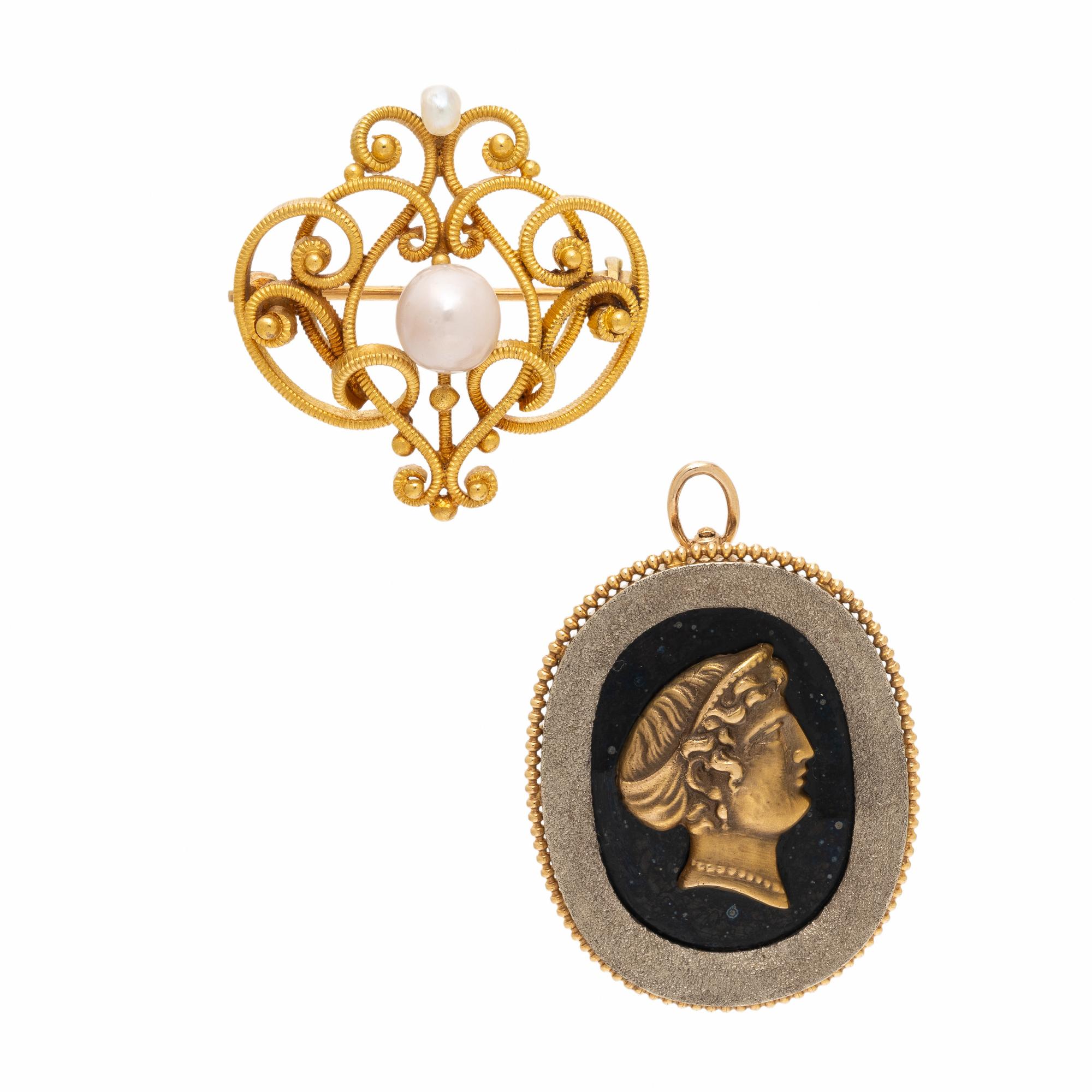 Two Yellow Gold Brooches