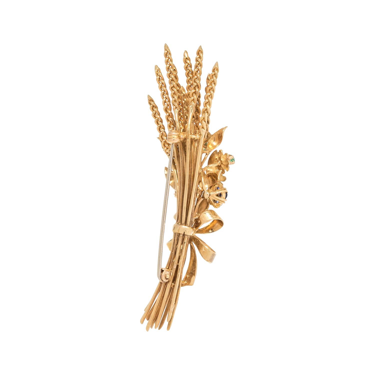 YELLOW GOLD, MULTIGEM AND DIAMOND BROOCH