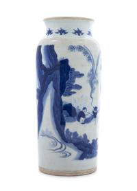 A Blue and White Porcelain Sleeve Vase Height 10 3/4 inches.