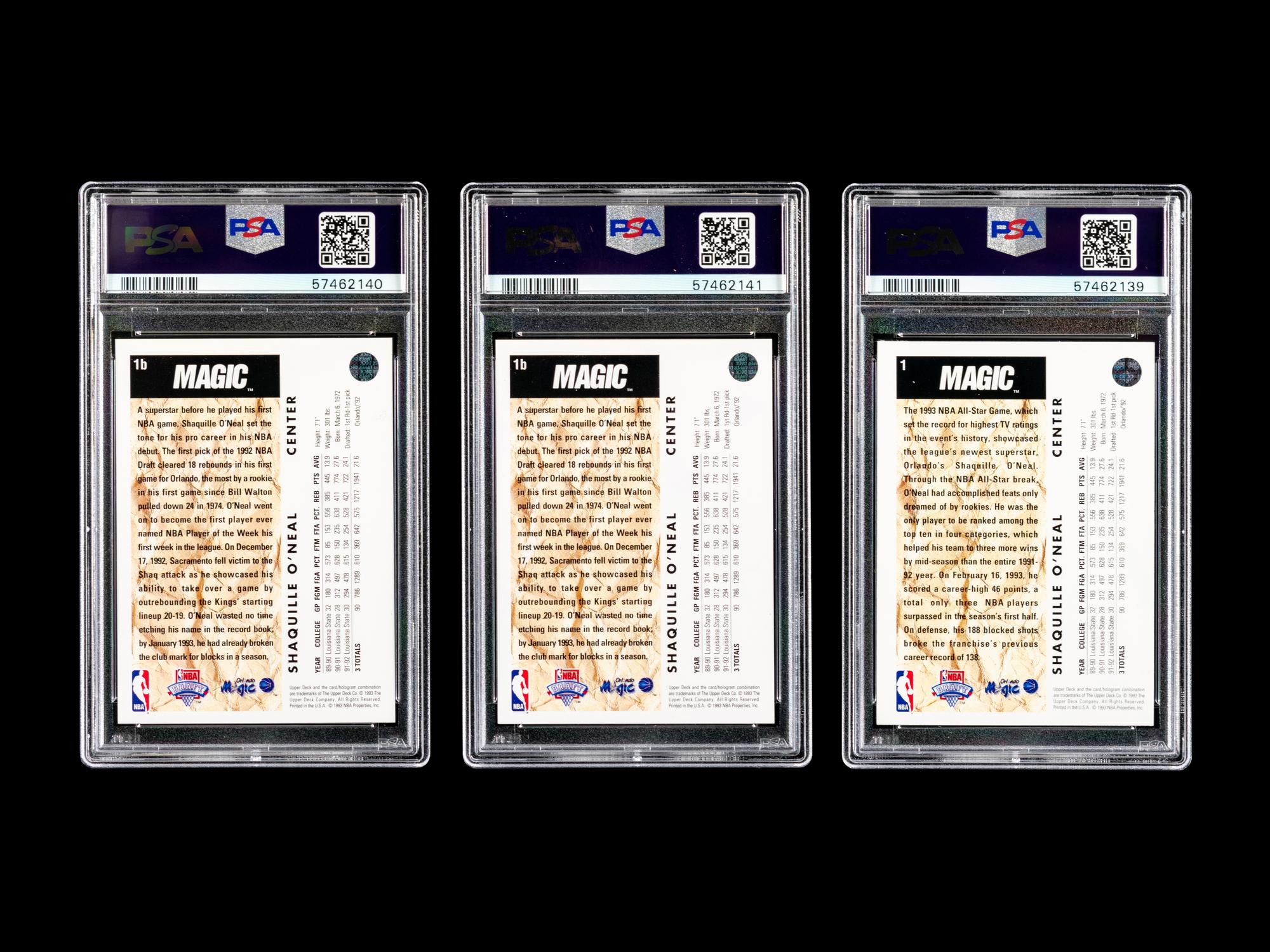 A Group of Three PSA Graded 1992 Upper Deck Shaquille O'Neal Rookie Basketball Cards,