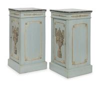 A Pair of Neoclassical Paint-Decorated Pedestal Cupboards