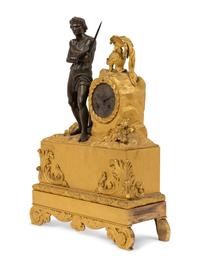 An Empire Gilt and Patinated Bronze Figural Mantel Clock