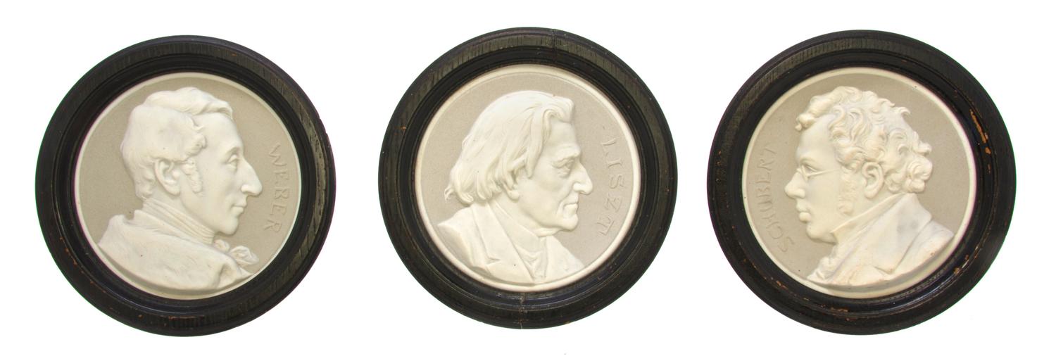 A Collection of Six Continental Ceramic Roundels, Diameter 7 5/8 inches.