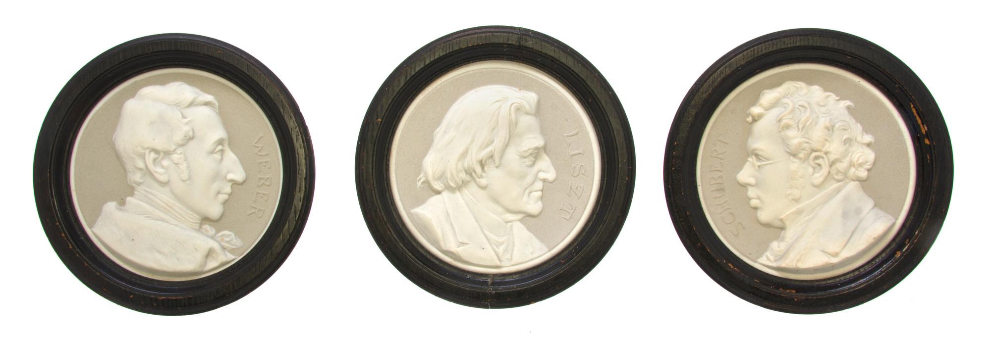 A Collection of Six Continental Ceramic Roundels, Diameter 7 5/8 inches.