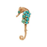 SEAMAN SCHEPPS, YELLOW GOLD AND TURQUOISE SEAHORSE BROOCH