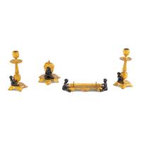 A French Gilt and Patinated Bronze Four-Piece Desk Garniture