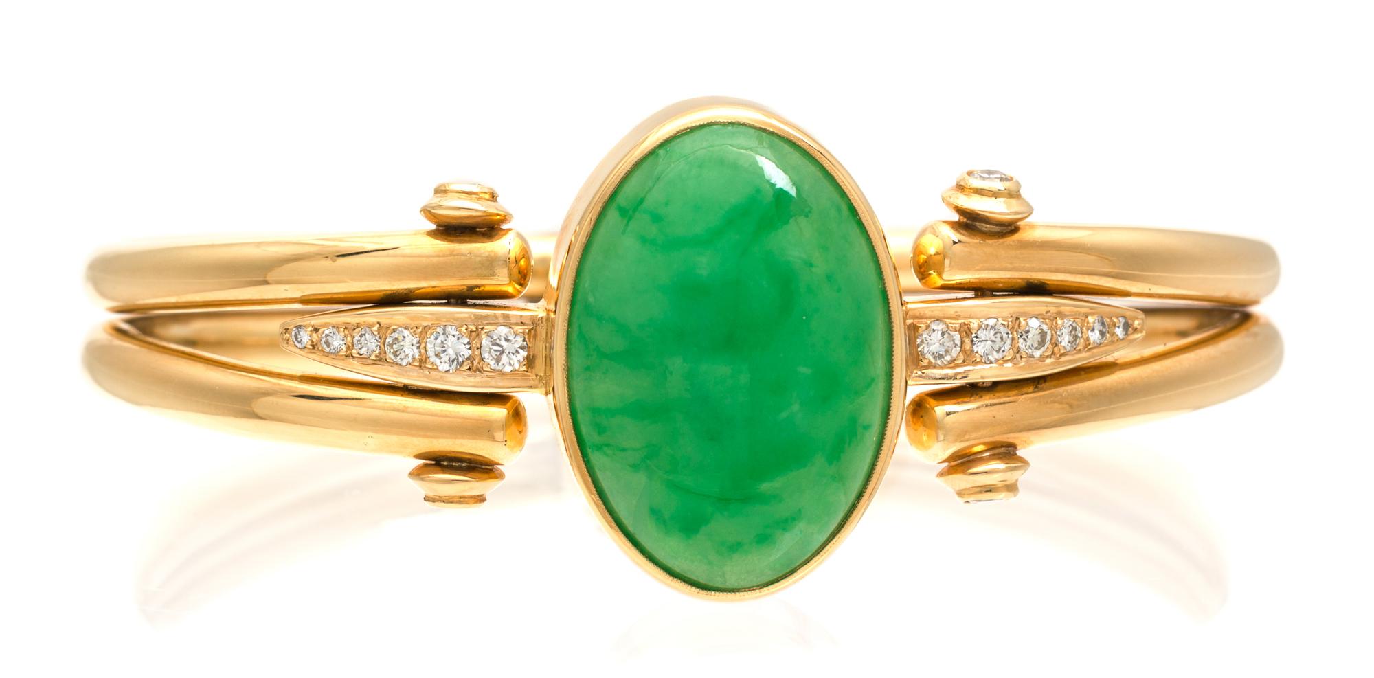 A Yellow Gold, Jadeite and Diamond Bracelet, 26.20 dwts.