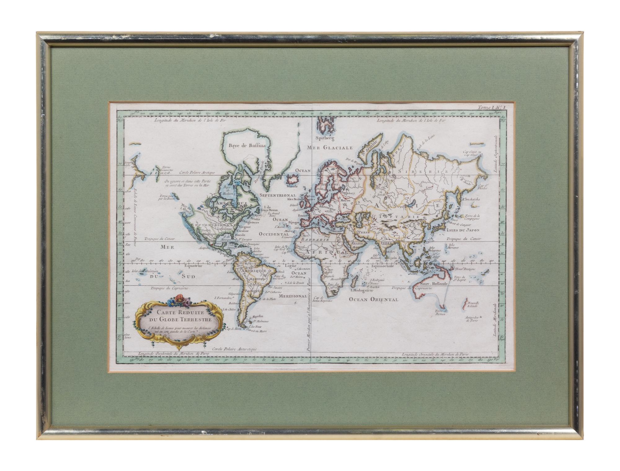 [Jacques Nicolas Bellin (1703-1772)]. Carte Reduite Du Globe Terrestre. N.p; n.p, ca 1764.