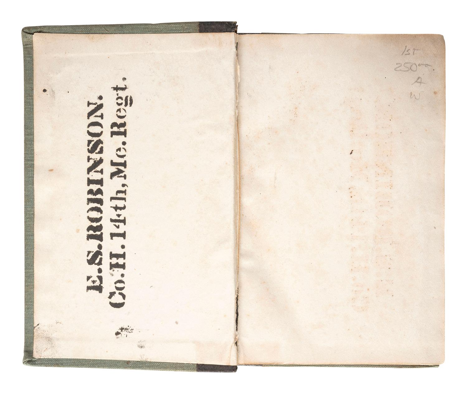 [CIVIL WAR]. HARDEE, William J. (1815-1873). Rifle and Light Infantry Tactics . Vol. II. Identified to E.S. Robinson, Co. H, 14th Maine Regiment.
