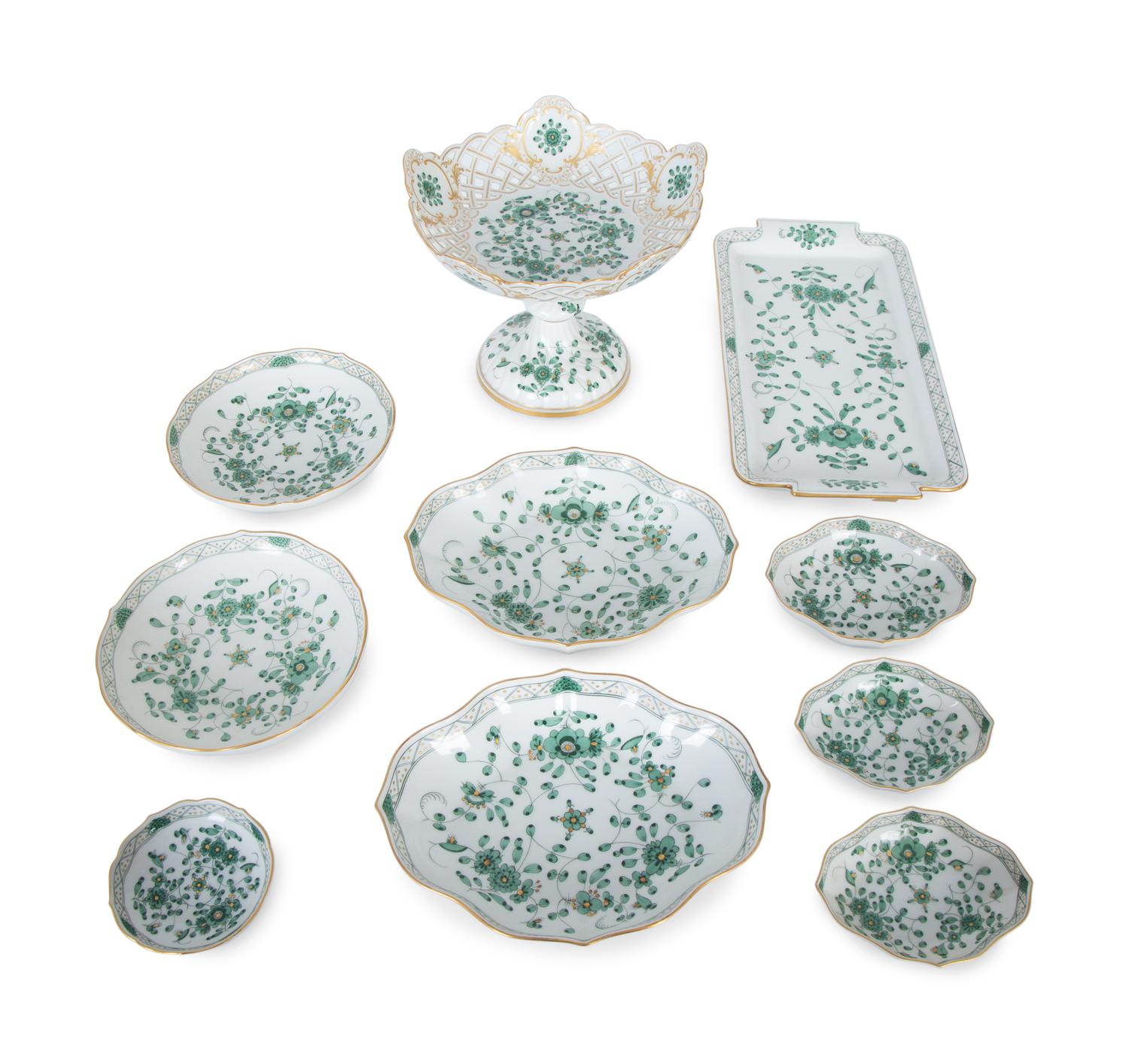 Ten Meissen Porcelain Indian Green Articles — 19TH/20TH CENTURY