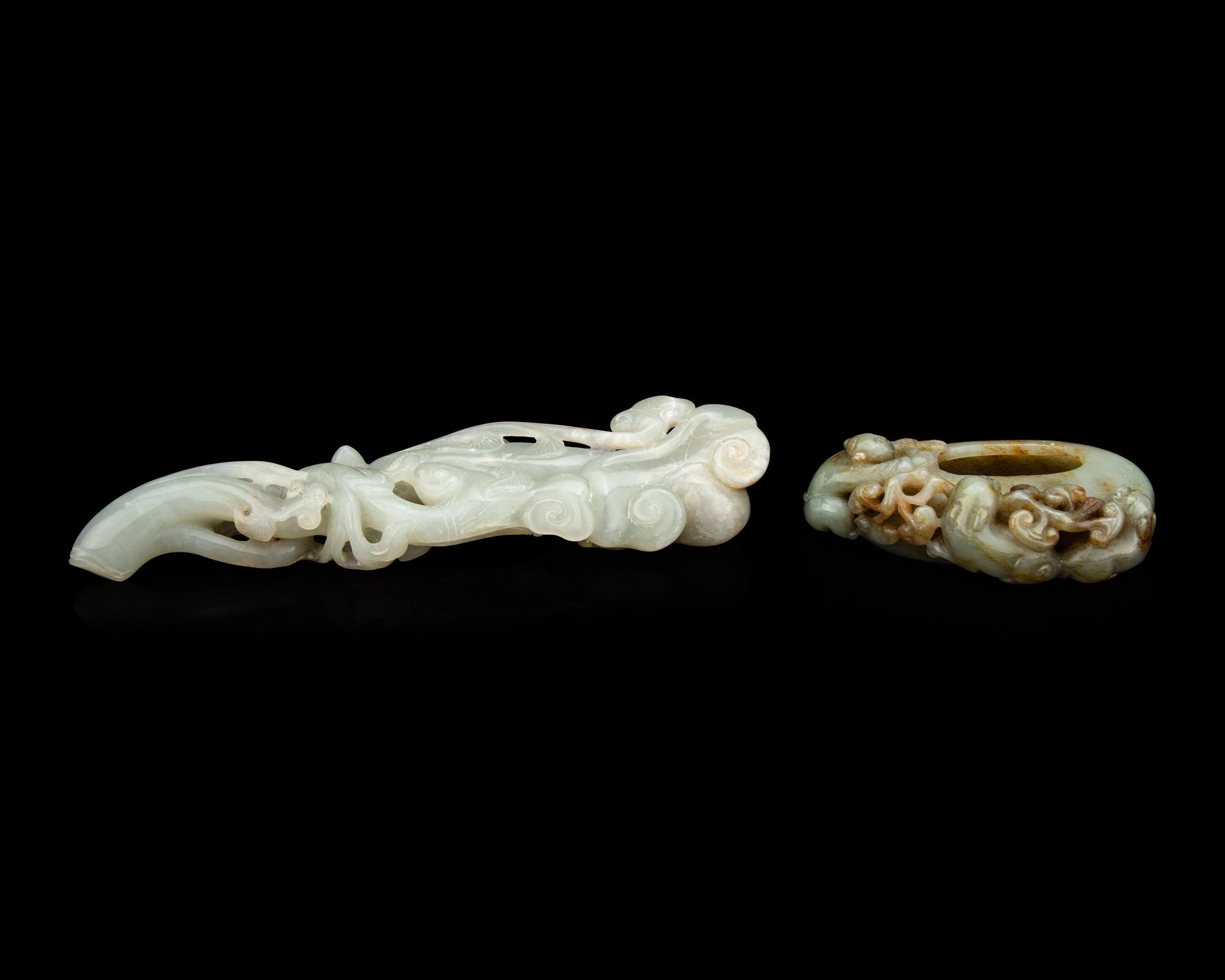 Two Chinese Carved Celadon Jade Scholar's Objects