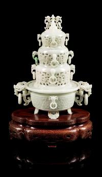 A Jadeite Incense Burner Height 9 3/4 inches. — 20TH CENTURY