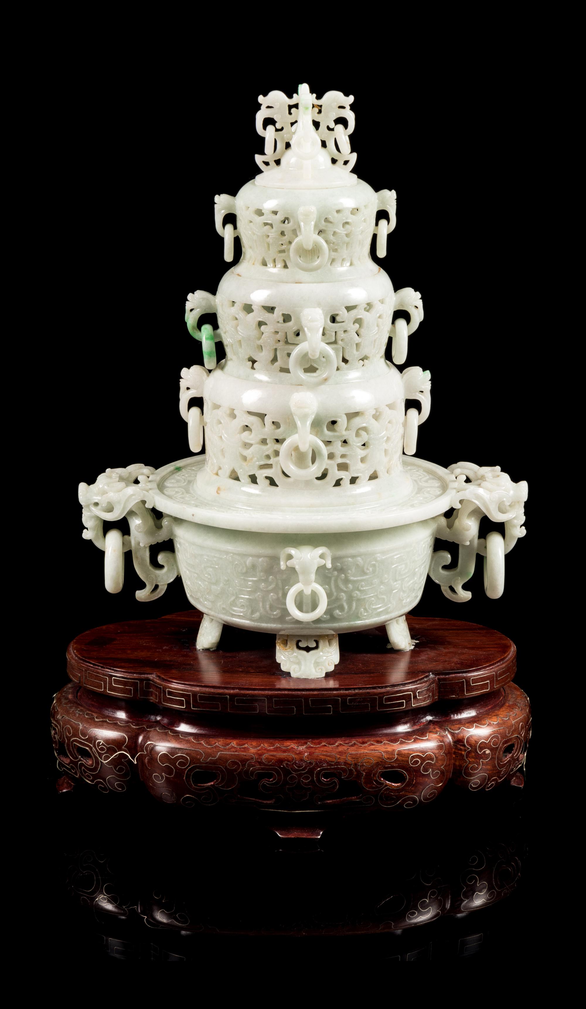 A Jadeite Incense Burner Height 9 3/4 inches. — 20TH CENTURY