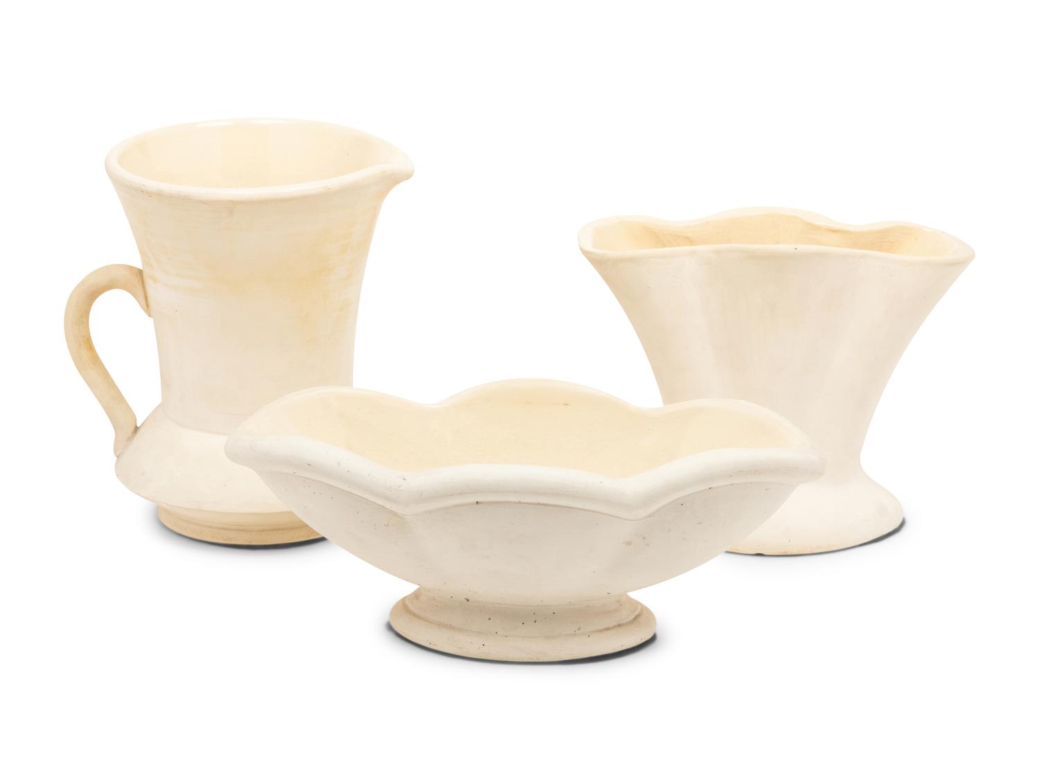 Three English White-Glazed Pottery Table Articles