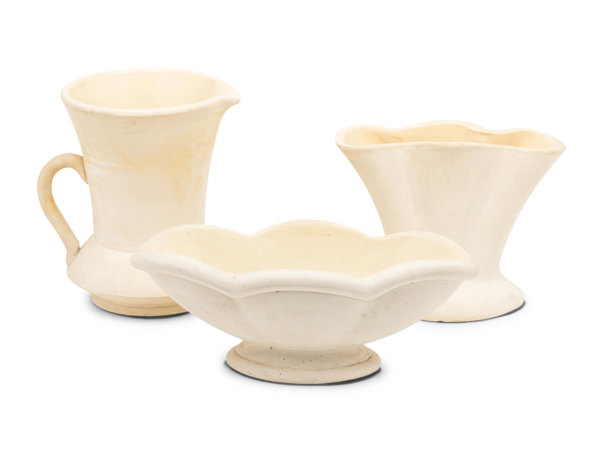Three English White-Glazed Pottery Table Articles