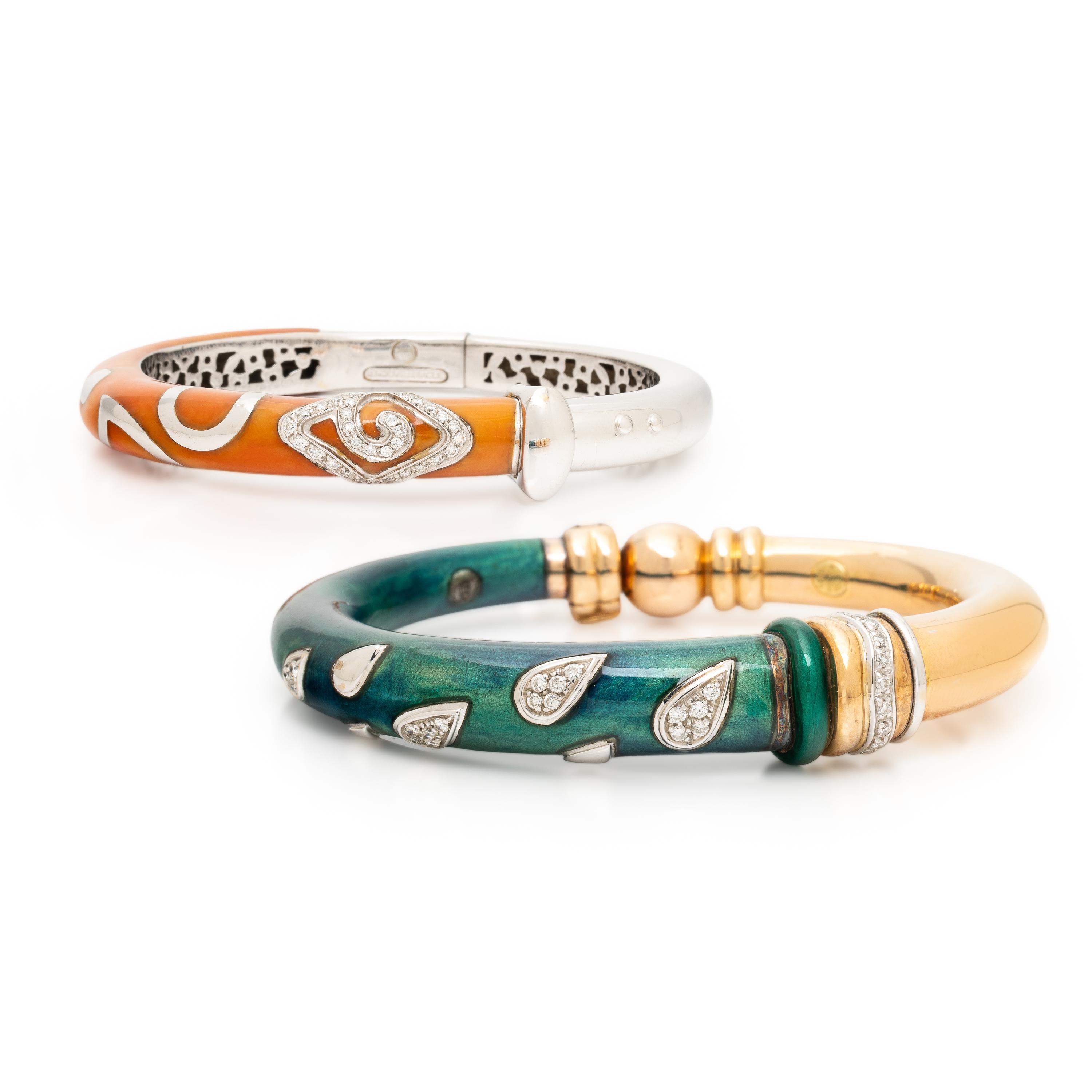 La Nouvelle Bague, Two Diamond and Enamel Bangle Bracelets