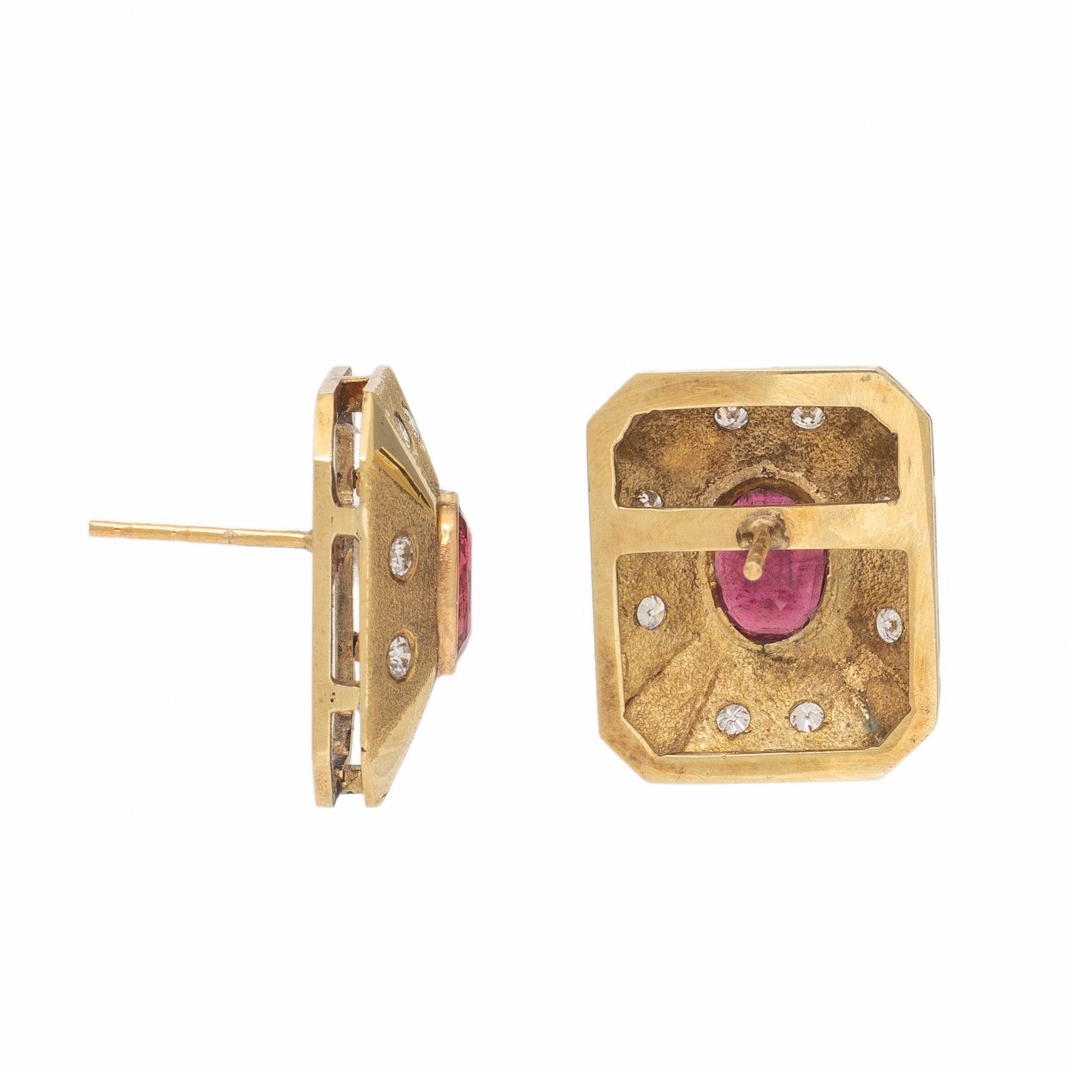 Tourmaline, Diamond, and Yellow Gold Earrings