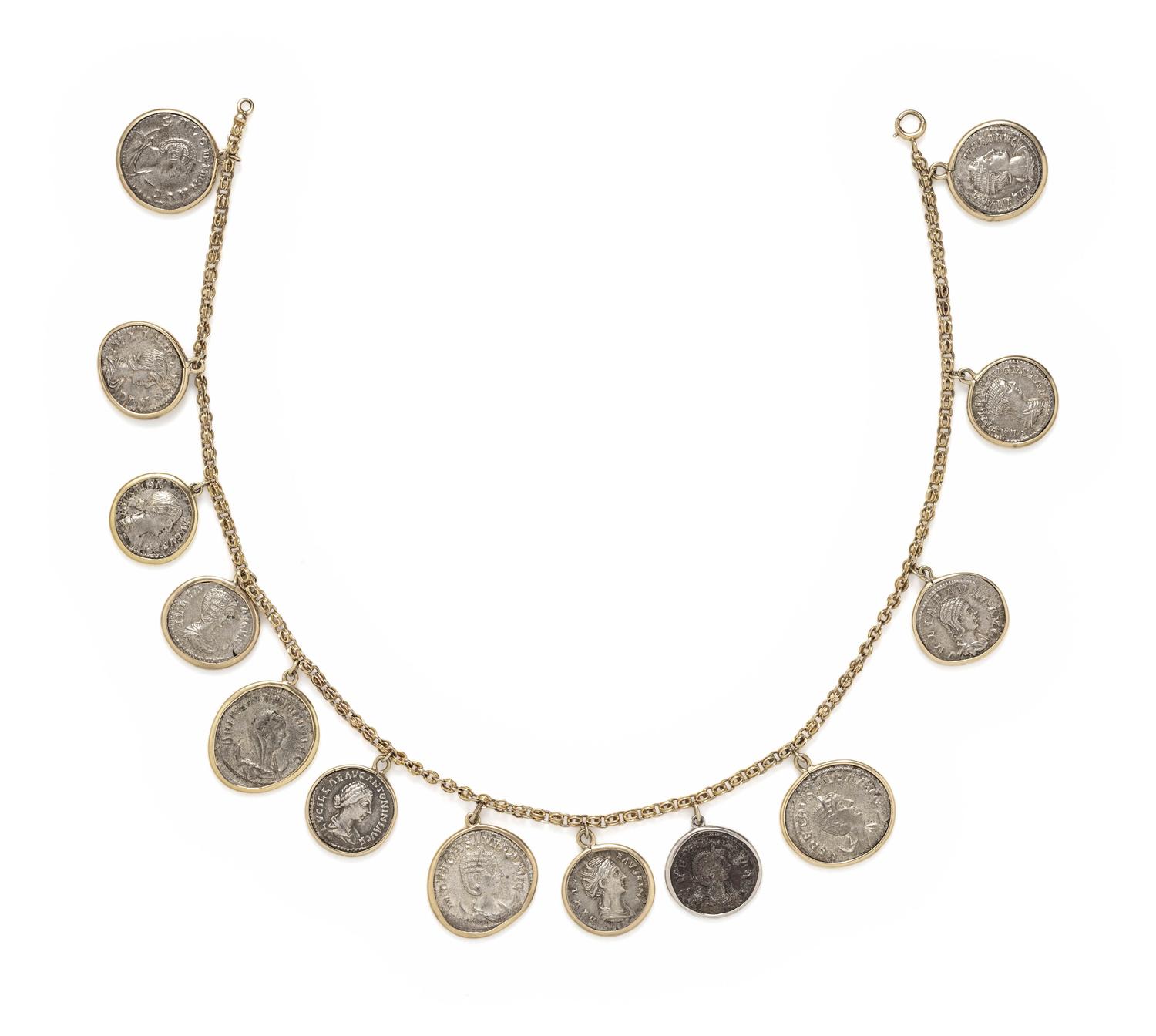 YELLOW GOLD AND SILVER COIN NECKLACE