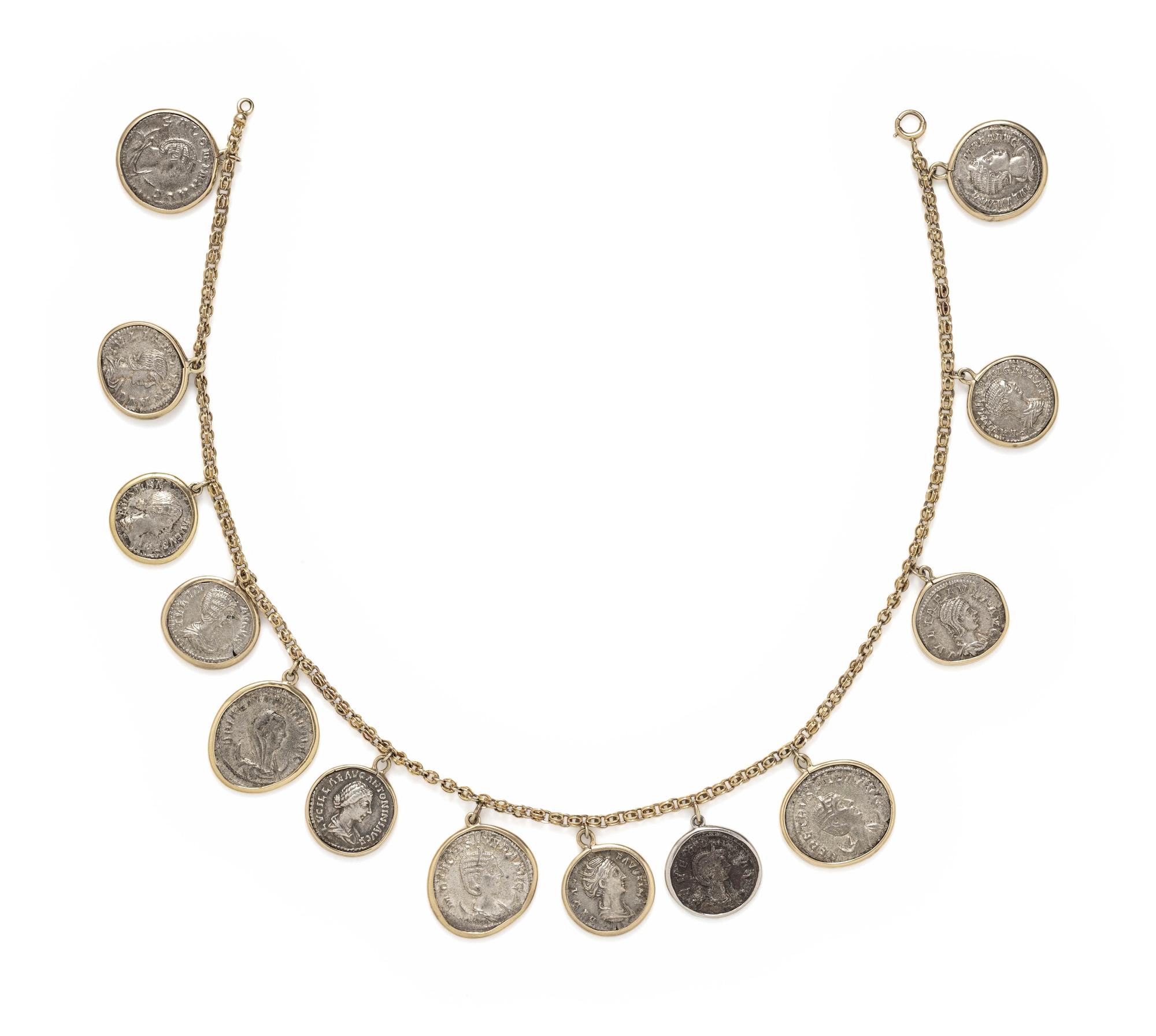 YELLOW GOLD AND SILVER COIN NECKLACE