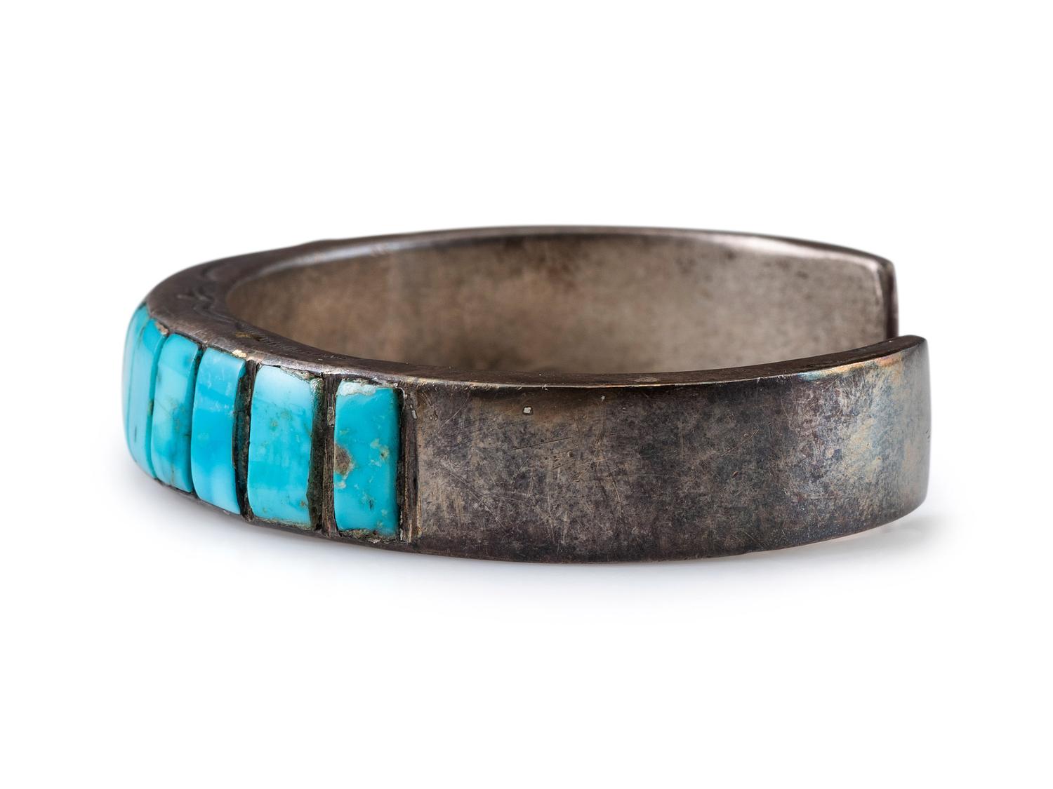 Navajo Silver and Turquoise Chanel Inlay Cuff Bracelet