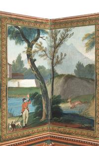 A Directoire Painted Wallpaper Folding Six-Panel Screen