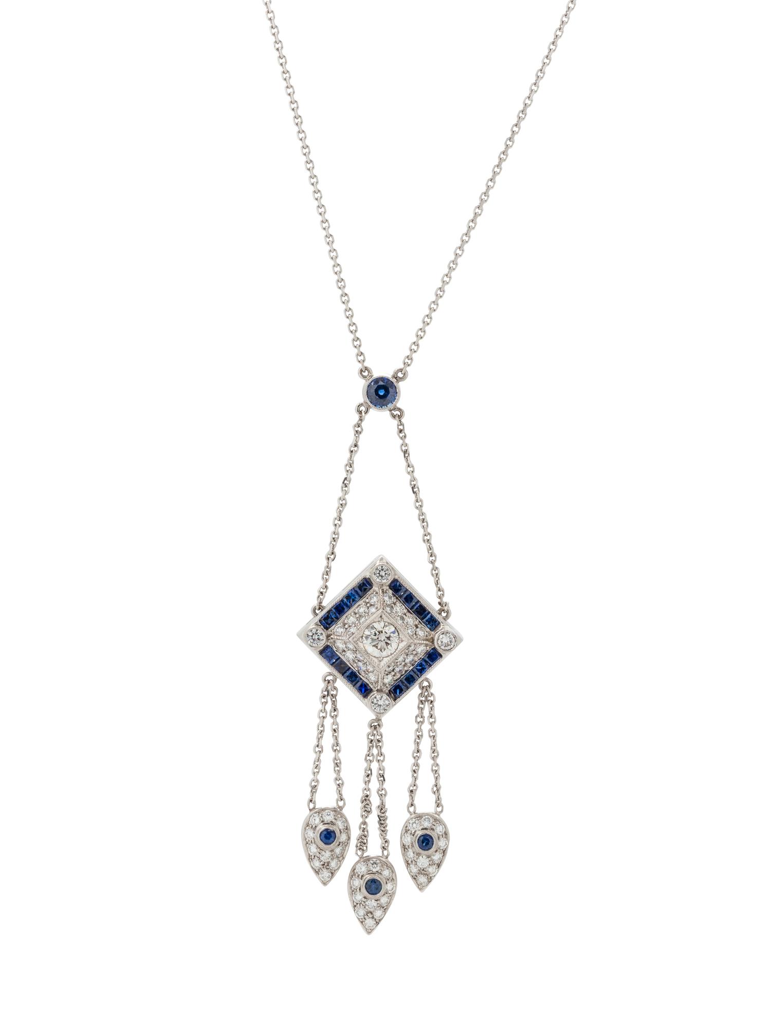 WHITE GOLD, DIAMOND AND SAPPHIRE NECKLACE