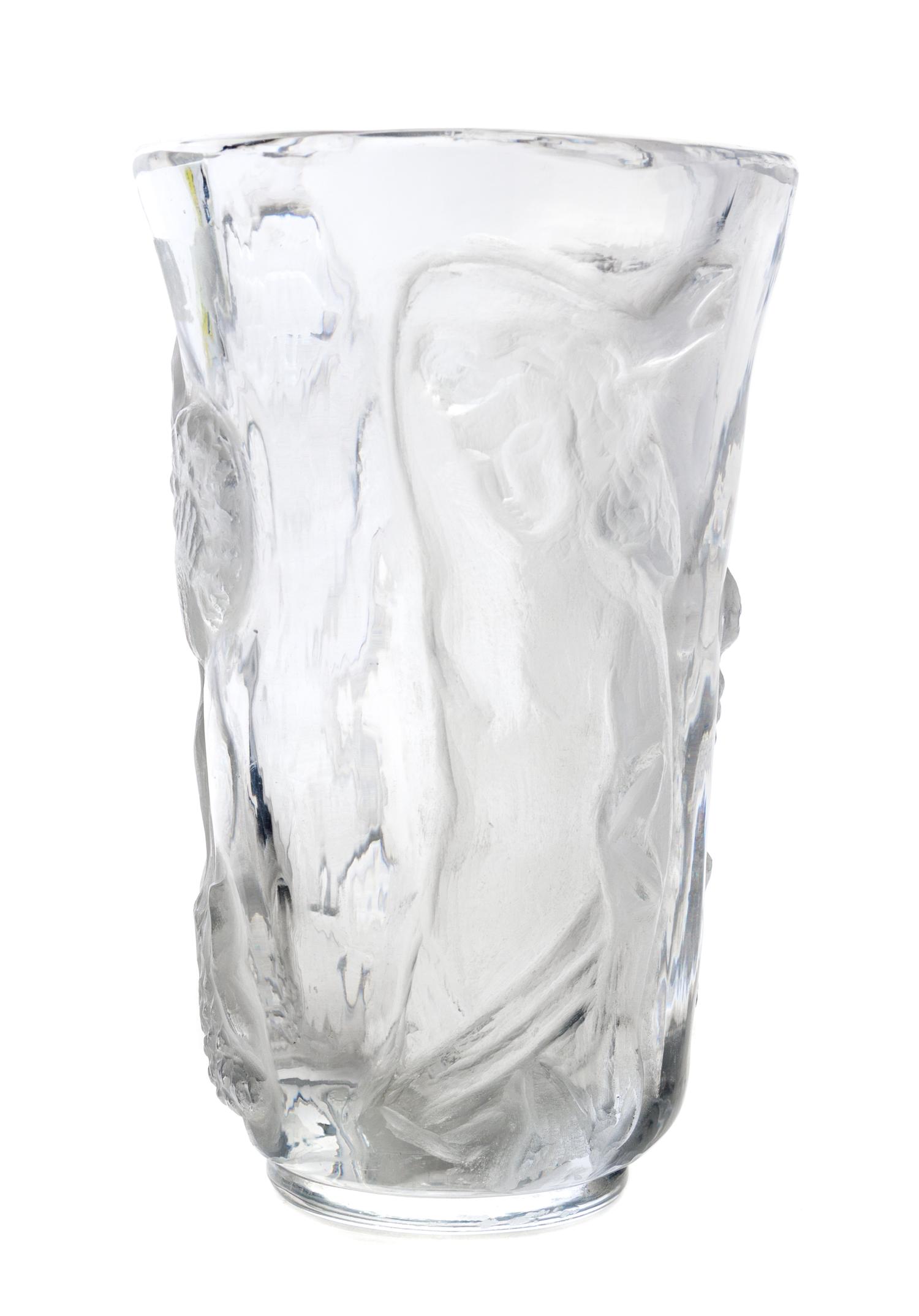 A Continental Molded and Frosted Glass Vase Height 9 3/4 inches.