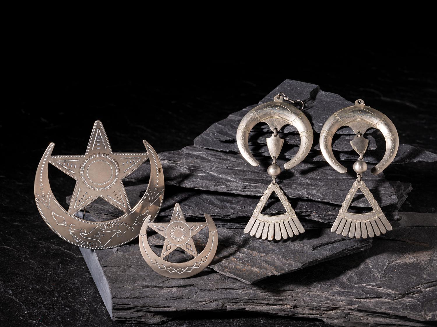 German Silver Hook Earrings and Brooches / Pins