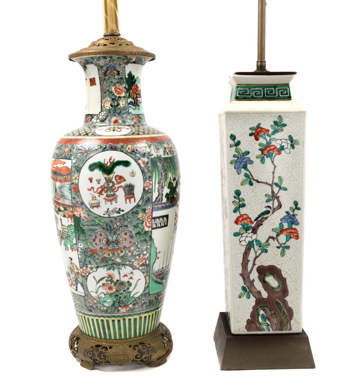Two Chinese Famille Verte Porcelain Vases