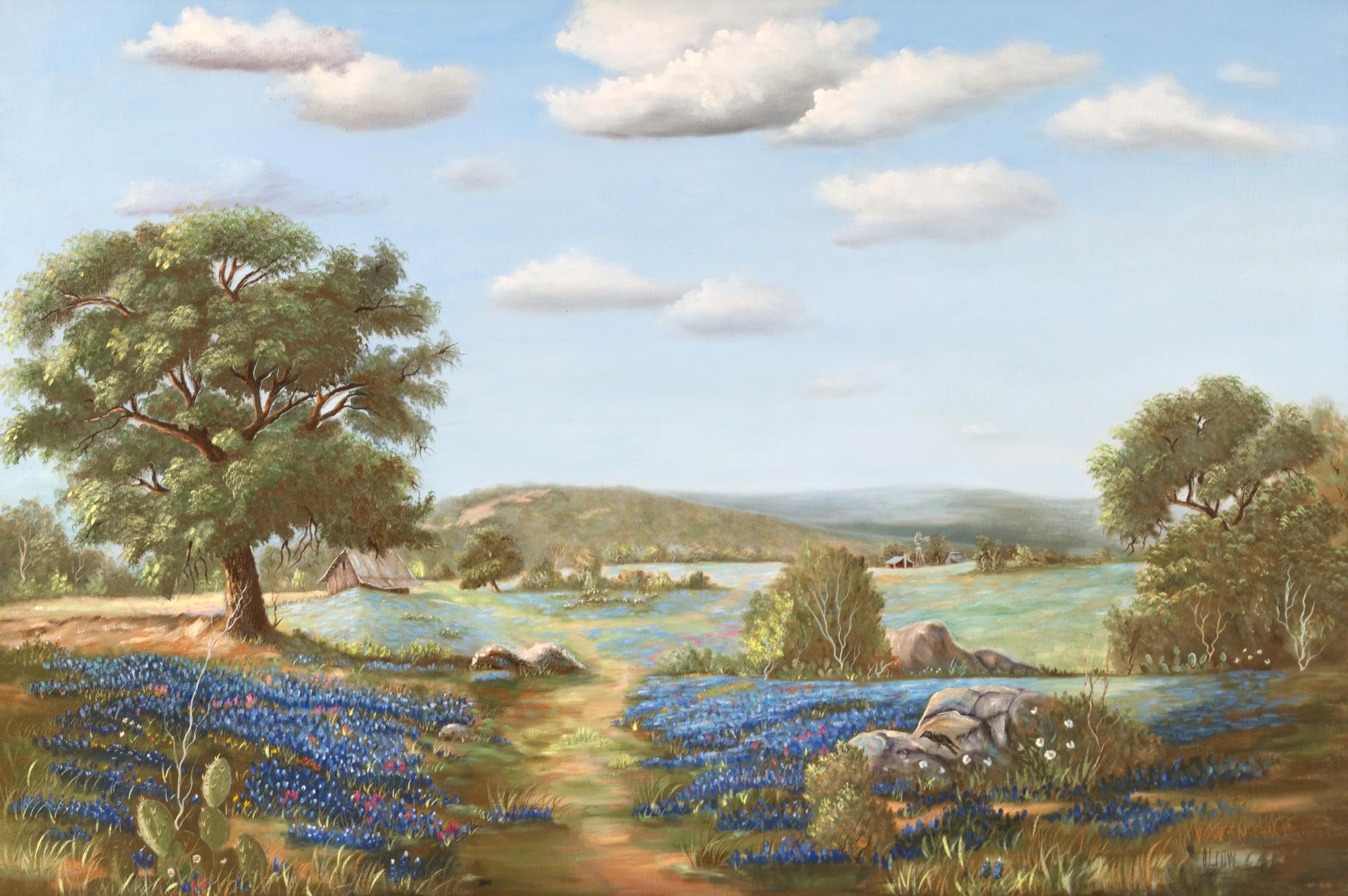 Two Works: Bluebells in a Meadow, oil on canvas and Bluebells on a Hillside , oil on board