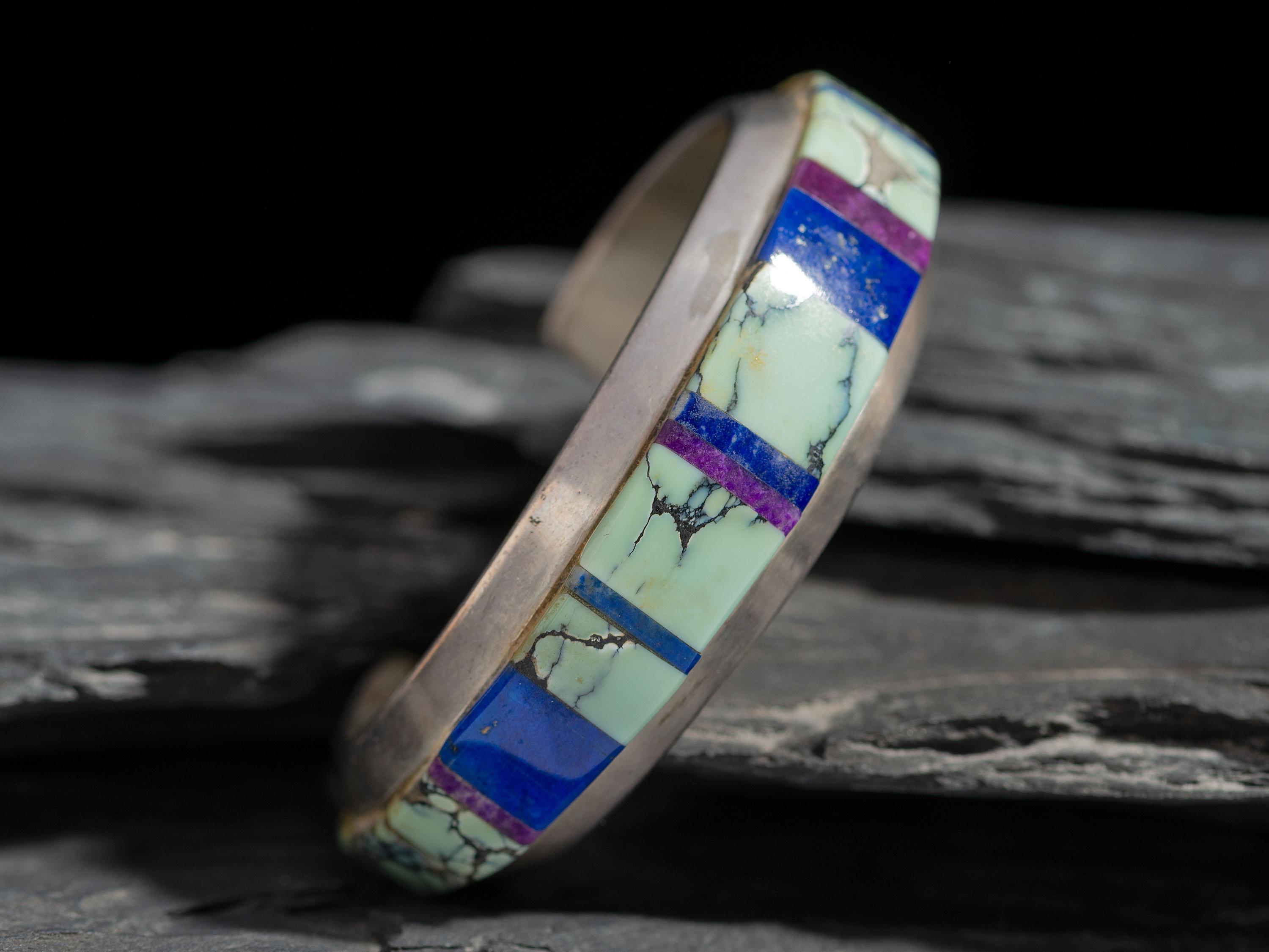 Sterling Silver and Cobblestone Inlay Cuff Bracelet