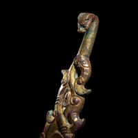 Two Chinese Gilt Bronze Belt Hooks, Warring States-Han Dynasty 戰國-漢 銅鎏金龍鳳帶鉤及鳥首帶鉤