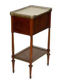 A Louis Philippe Mahogany Marble Top Side Table with Tambour Door
