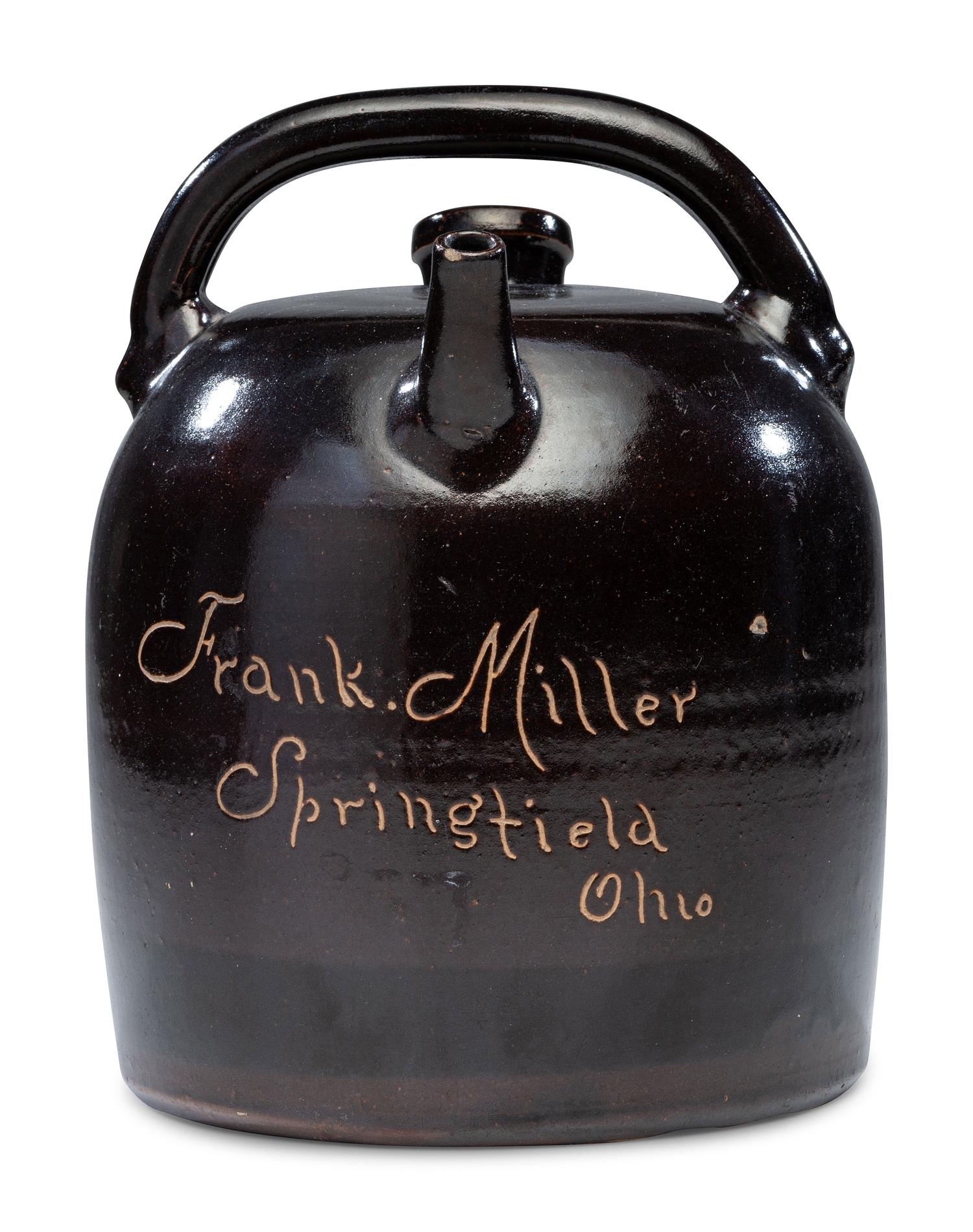 A Schrop Albany Slip-Glazed Harvest or Field Jug Identified to Frank Miller
