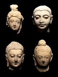 Four Gandharan Stucco Fragmented Heads