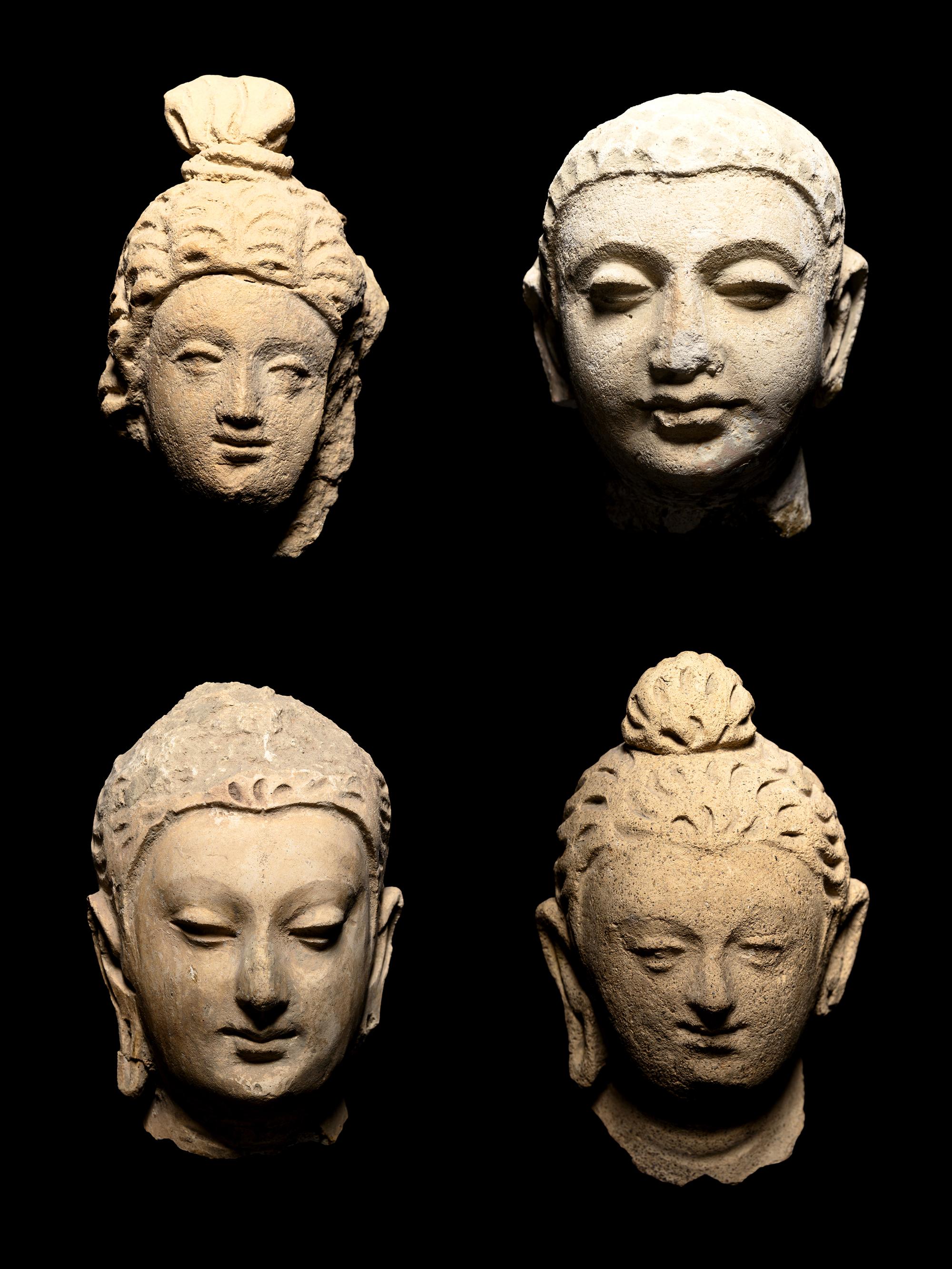 Four Gandharan Stucco Fragmented Heads