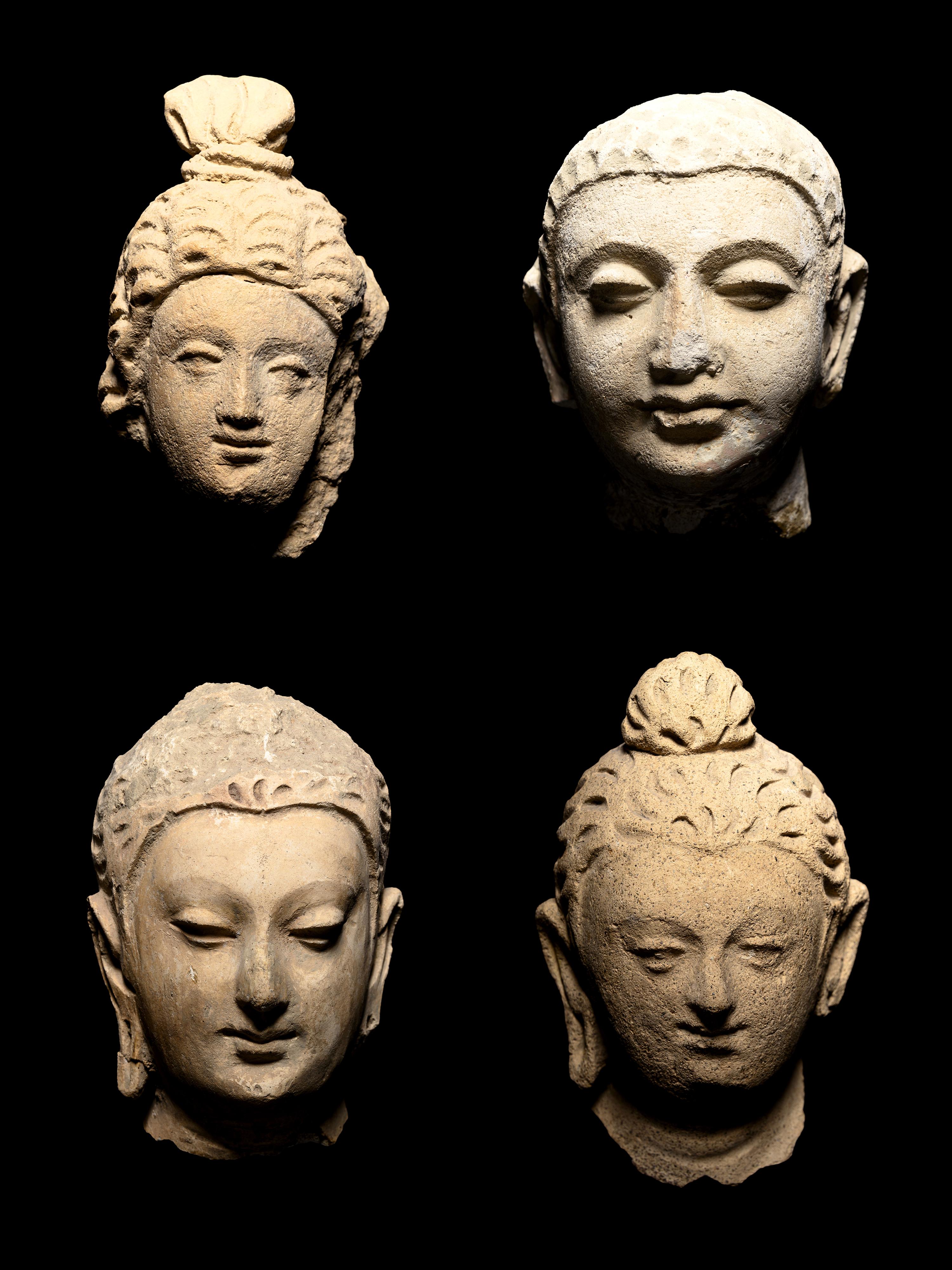 Four Gandharan Stucco Fragmented Heads