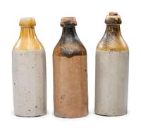 Three J. Viall Stoneware Beer Bottles