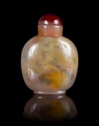 An Inside Painted Agate Snuff Bottle Height 2 5/8 inches.