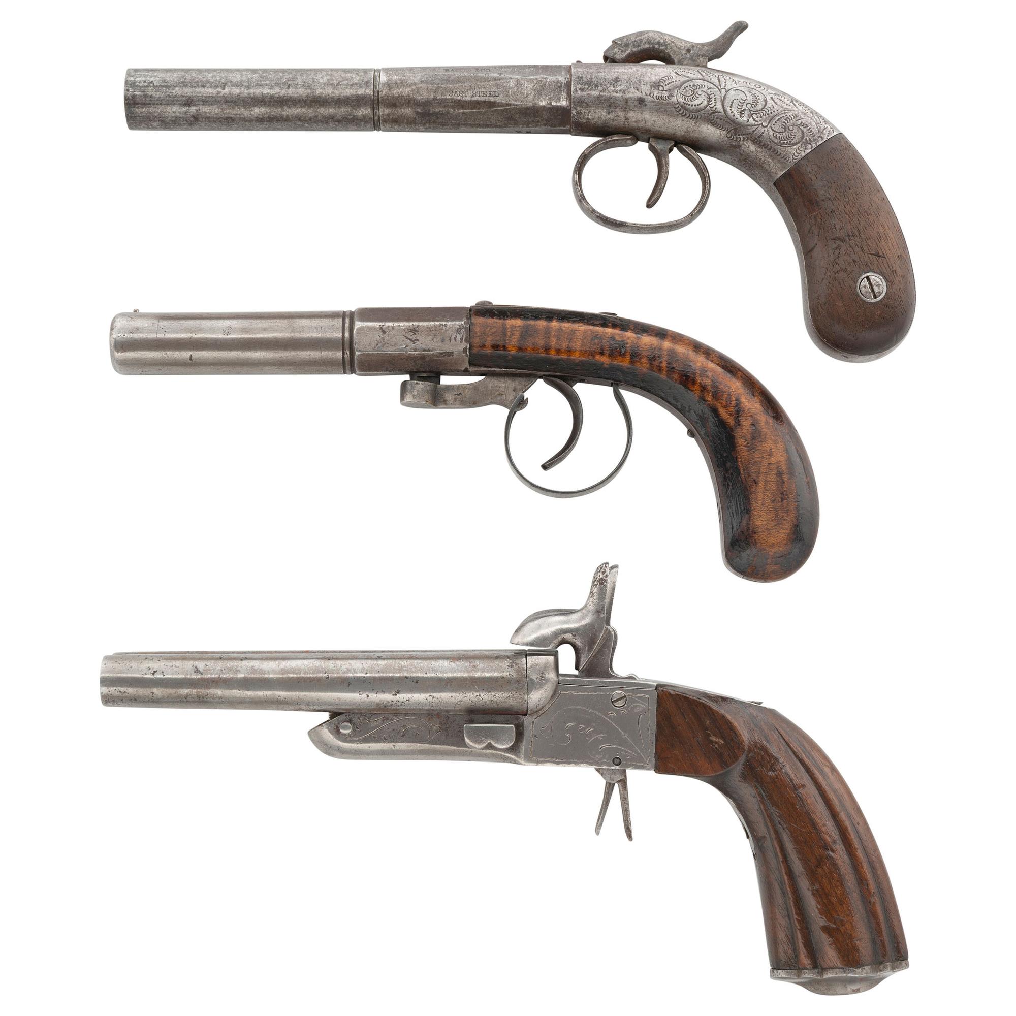 Lot of Three 19th Century Pistols Including Bacon Single Shot