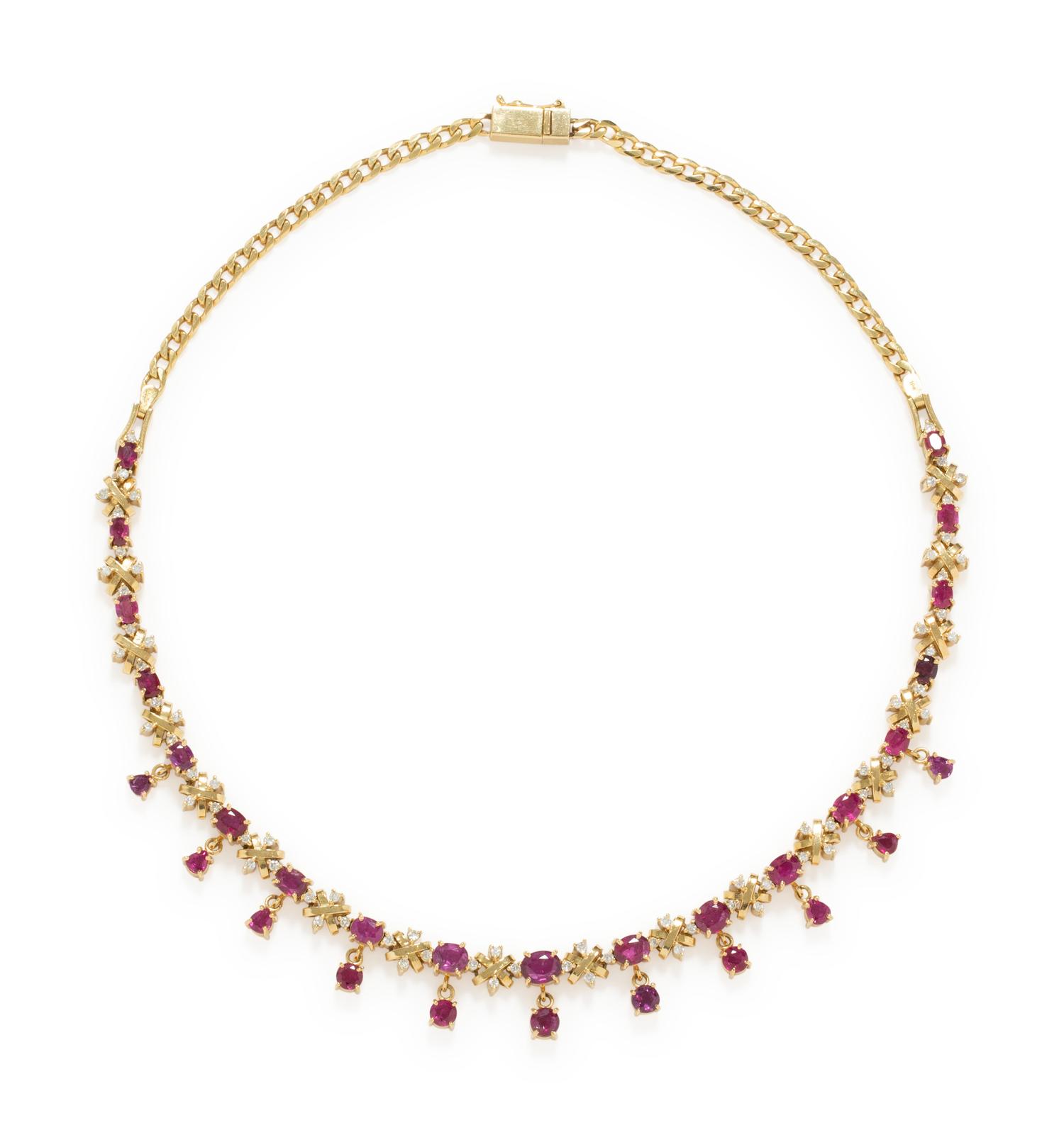 YELLOW GOLD, DIAMOND, AND RUBY NECKLACE