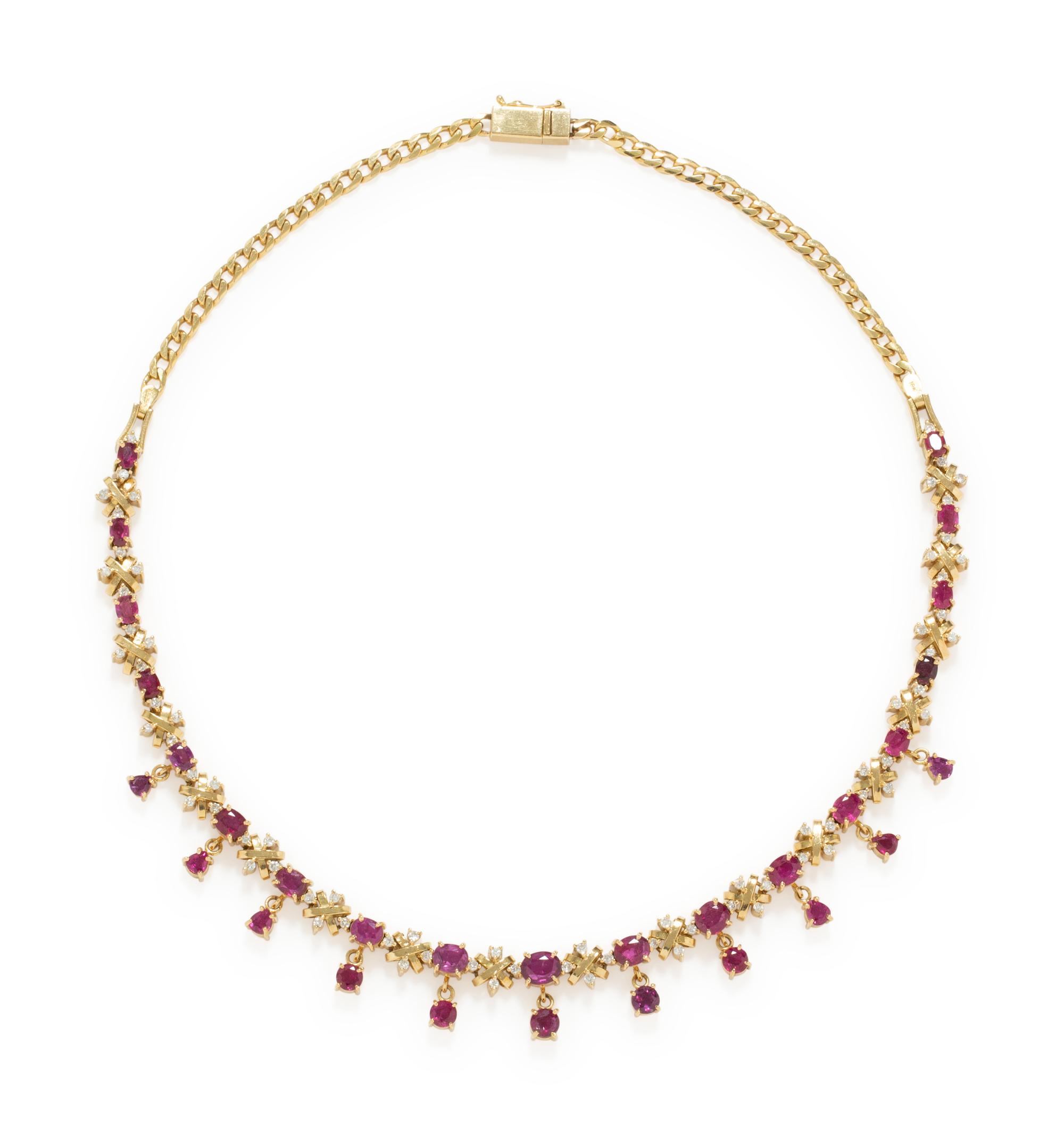 YELLOW GOLD, DIAMOND, AND RUBY NECKLACE
