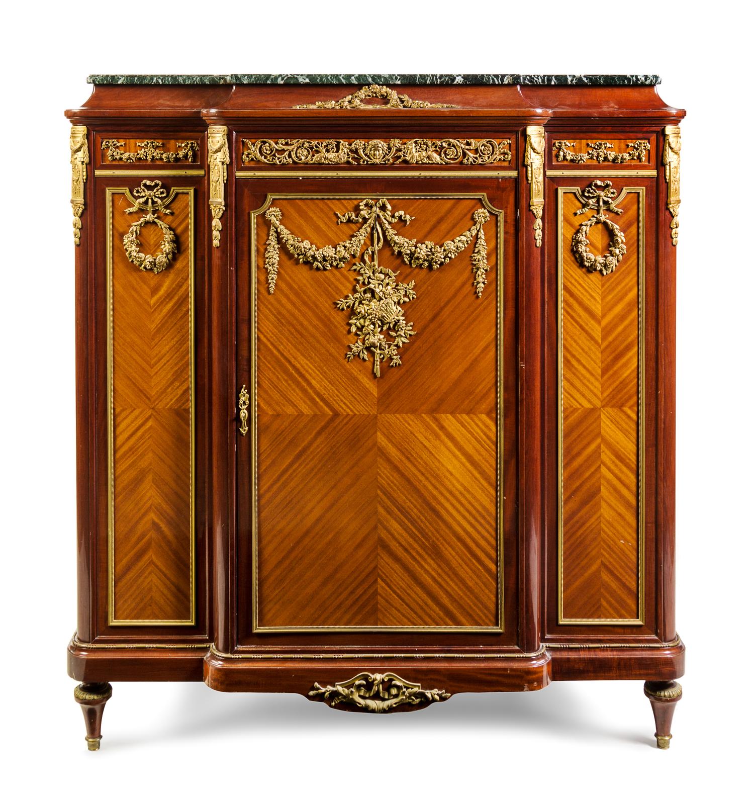 A Louis XVI Style Gilt Bronze Mounted Satinwood and Mahogany Cabinet Height 56 x width 52 1/8 x depth 19 3/4 inches. — EARLY 20TH CENTURY
