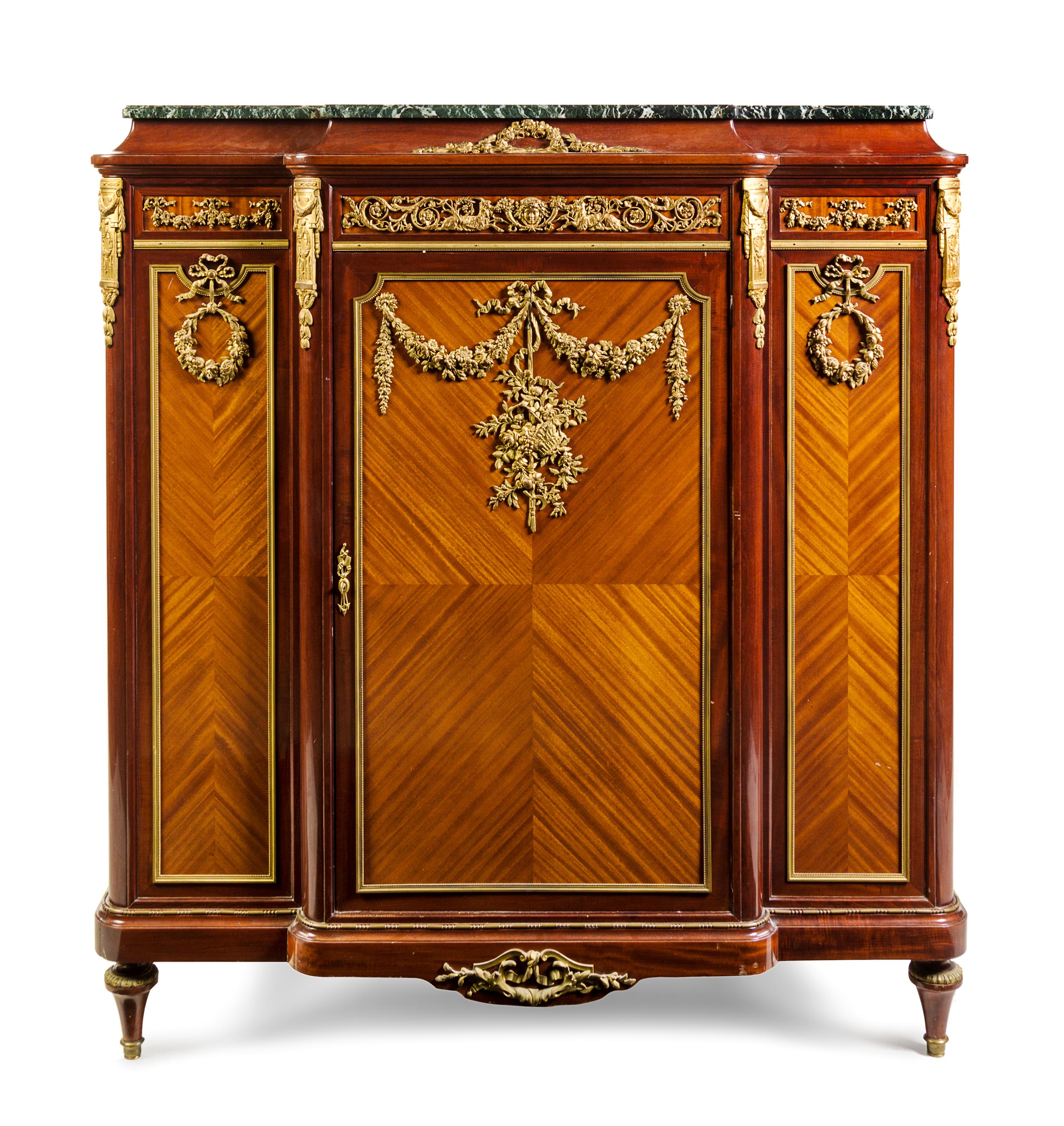 A Louis XVI Style Gilt Bronze Mounted Satinwood and Mahogany Cabinet Height 56 x width 52 1/8 x depth 19 3/4 inches. — EARLY 20TH CENTURY