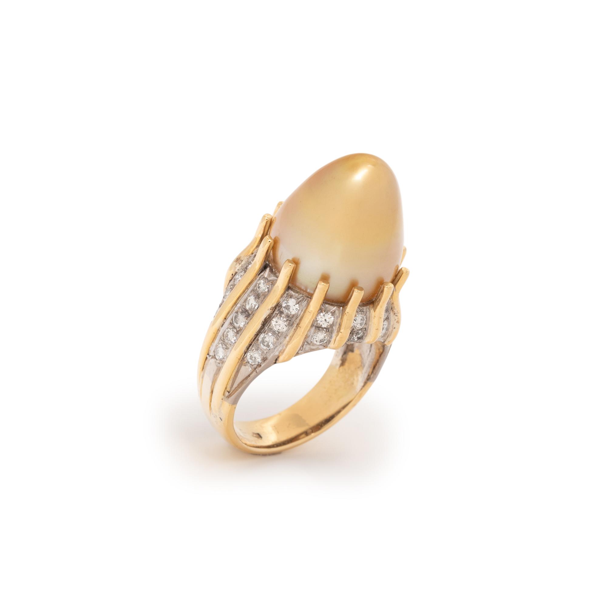BAROQUE CULTURED PEARL AND DIAMOND RING