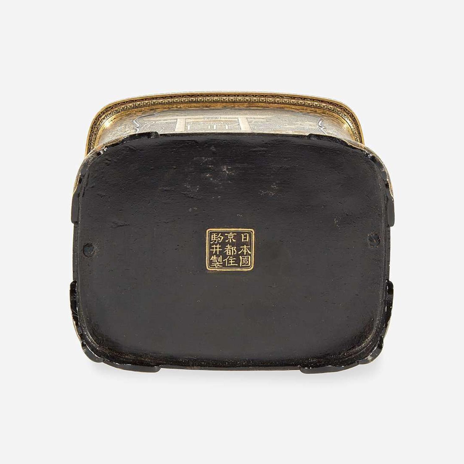 A Japanese gold-inlaid iron miniature cabinet, Komai workshops, Kyoto Meiji period