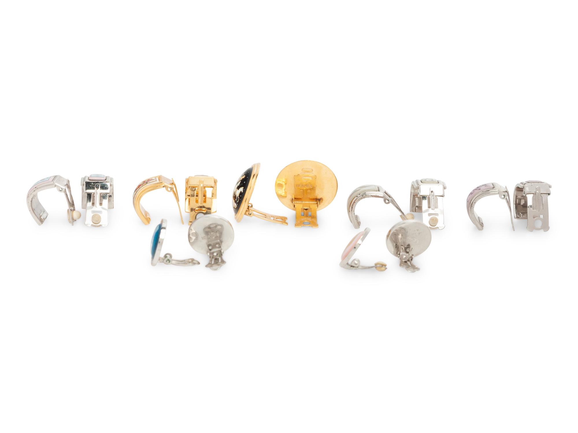 Seven Pairs of Hermes Enamel Ear Clips