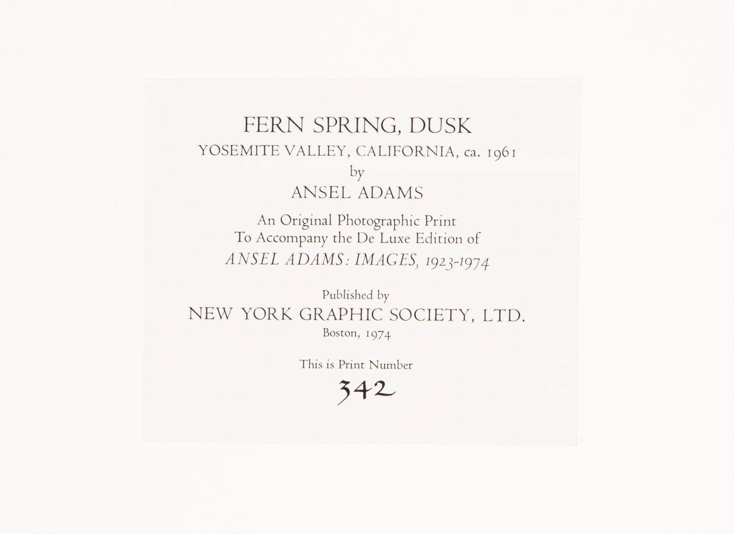 [ARTISTS BOOK]. ADAMS, Ansel (1902-1984). Images 1923-1974 . Boston: New York Graphic Society, 1974.