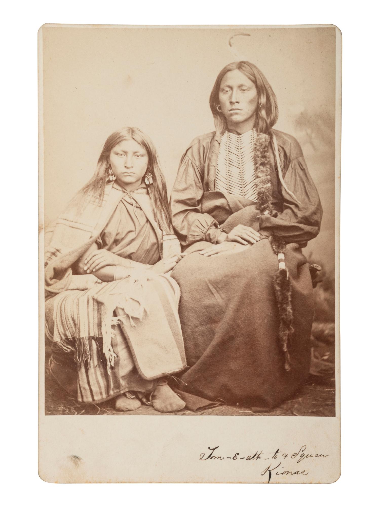 [NATIVE AMERICANS]. SOULE, W.S. Cabinet card of Tom-e-ath-to (Trailing the Enemy) and his wife.